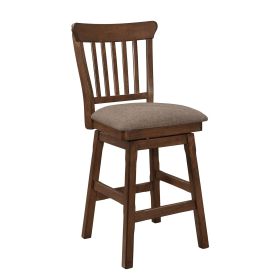 Dark Brown Finish Swivel Counter Height Chairs Set of 2 Wooden Classic Dining Kitchen Furniture Upholstered Seat