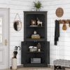 Tall Corner Cabinet with Doors for living room, bathroom,Dining Room or Kitchen,Black