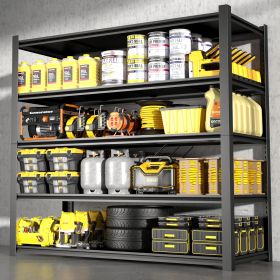 83.86 Inches Wide Black Metal Shelves, with 5 Removable Dividers, Large Capacity, Strong Load Bearing, Suitable for Garage