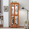 Lighted Glass Curio Display Cabinet,Display Cabinet,Glass Storage Cabinet Glass Wine cabinet Wood Frame Toy Display for Living Room, Kitchen