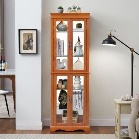 Lighted Glass Curio Display Cabinet,Display Cabinet,Glass Storage Cabinet Glass Wine cabinet Wood Frame Toy Display for Living Room, Kitchen