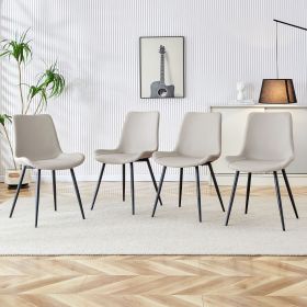 Light gray artificial leather backrest cushion dining chair, black metal legs, curved widened cushion design for more comfort