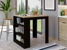 Kitchen Island Table, Two Legs, Three Side Shelves, Black / Pine