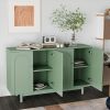 Stylish and Functional 4-Door Intaglio Storage Cabinet with Pine Legs, Solid Wood Pulls and MDF, for Living Room Bedroom,and Kitchen,Mint Green