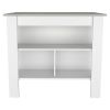 DEPOT E-SHOP Delos Kitchen Island, Four Legs, Three Shelves, White / Ibiza Marble