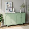 Stylish and Functional 4-Door Intaglio Storage Cabinet with Pine Legs, Solid Wood Pulls and MDF, for Living Room Bedroom,and Kitchen,Mint Green