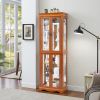 Lighted Glass Curio Display Cabinet,Display Cabinet,Glass Storage Cabinet Glass Wine cabinet Wood Frame Toy Display for Living Room, Kitchen