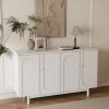 Stylish and Functional 4-Door Intaglio Storage Cabinet with Pine Legs, Solid Wood Pulls and MDF, for Living Room Bedroom,and Kitchen,White