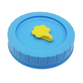 1pc Cute Universal Mason Jar Lids With Straw Hole; 70mm/2.76in Diameter Storage Wide Mouth Leak Proof; Kitchen Supplies (Color: Blue)