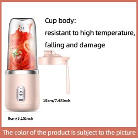 300ml Upgrade 6-page Steel Knife Fight Guide Wolf Rechargeable Portable Juicer Home Small Power Juice Cup (Color: Pink, model: 6 Blades Single Cup With Lid)