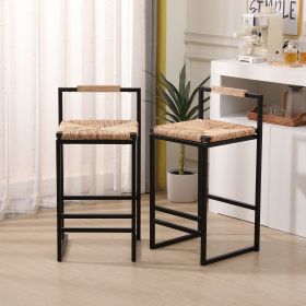 Set of 2 Water Hyacinth Woven Bar Stools with Back Support Counter Height Dining Chairs for Kitchen, Home, Office (Water Hyacinth with Back) (Color: as Pic)