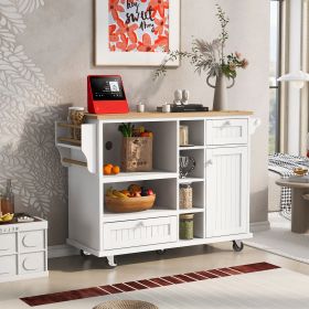 Kitchen Island Cart with Storage Cabinet and Two Locking Wheels,Solid wood desktop,Microwave cabinet (Color: as Pic)
