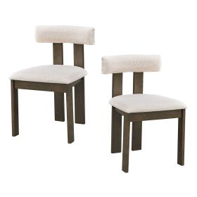 Wooden Dining Chairs Set of 2, Modern Boucle Upholstered Kitchen Side Chairs (Color: as Pic)