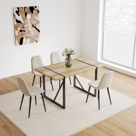 MDF Wood Colour Dining Table and Modern Dining Chairs Set of 4, Mid Century Wooden Kitchen Table Set, Metal Base & Legs (Color: as Pic)