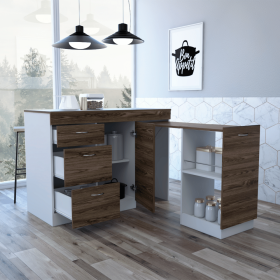 Grecia Kitchen Base Cabinet,Three Drawers, Two Internal Shelves -White / Dark Walnut (Color: as Pic)
