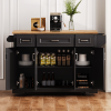54 inch Large Kitchen Island with Rubber Wood Drop Leaf, Embossed Texture Rolling Kitchen Cart on 4 Wheels with 4 Doors and 3 Drawers
