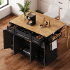 54 inch Large Kitchen Island with Rubber Wood Drop Leaf, Embossed Texture Rolling Kitchen Cart on 4 Wheels with 4 Doors and 3 Drawers