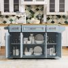 54 inch Large Kitchen Island with Rubber Wood Drop Leaf, Embossed Texture Rolling Kitchen Cart on 4 Wheels with 4 Doors and 3 Drawers