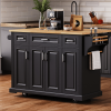 54 inch Large Kitchen Island with Rubber Wood Drop Leaf, Embossed Texture Rolling Kitchen Cart on 4 Wheels with 4 Doors and 3 Drawers