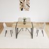 MDF Wood Colour Dining Table and Modern Dining Chairs Set of 4, Mid Century Wooden Kitchen Table Set, Metal Base & Legs